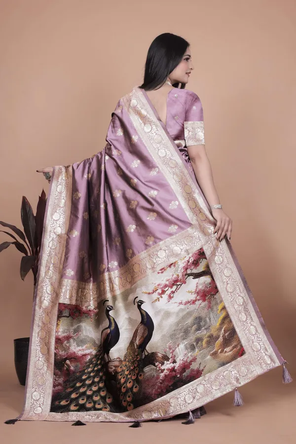 Lavender_Banarasi_Silk_Saree_with_Golden_Zari_&_Peacock_Motif_Pallu_|_Wedding,_Festive_&_Traditional_Wear
