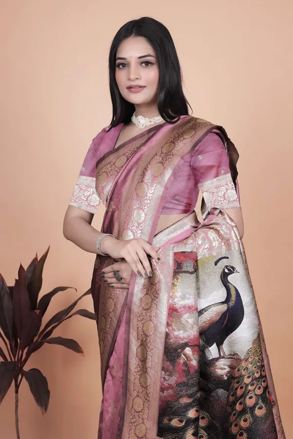 Rosewood_Pink_Banarasi_Silk_Saree_with_Golden_Zari_&_Peacock_Pallu_|_Wedding,_Festive_&_Traditional_Wear