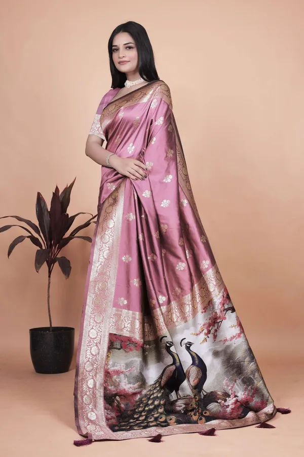 Rosewood_Pink_Banarasi_Silk_Saree_with_Golden_Zari_&_Peacock_Pallu_|_Wedding,_Festive_&_Traditional_Wear