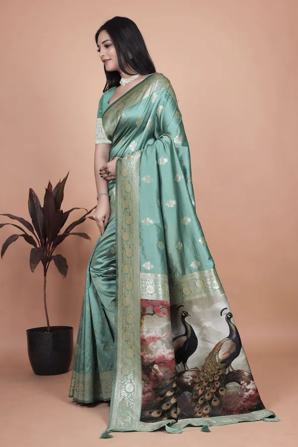 Elegant_Sea_Green_Silk_Saree_with_Golden_Zari_&_Peacock_Motif_Pallu_|_Wedding,_Festive_&_Traditional_Wear