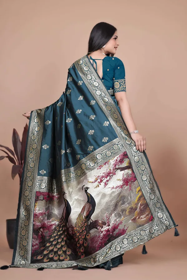 Teal_Banarasi_Silk_Saree_with_Golden_Zari_&_Peacock_Pallu_|_Wedding,_Festive_&_Traditional_Wear