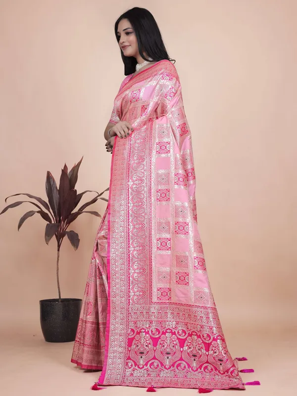 Baby_Pink_Banarasi_Silk_Saree_with_Silver_Zari_Weaving_|_Wedding_&_Festive_Wear_|_Elegant_Traditional_Designer_Saree