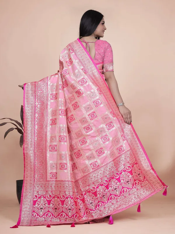 Baby_Pink_Banarasi_Silk_Saree_with_Silver_Zari_Weaving_|_Wedding_&_Festive_Wear_|_Elegant_Traditional_Designer_Saree