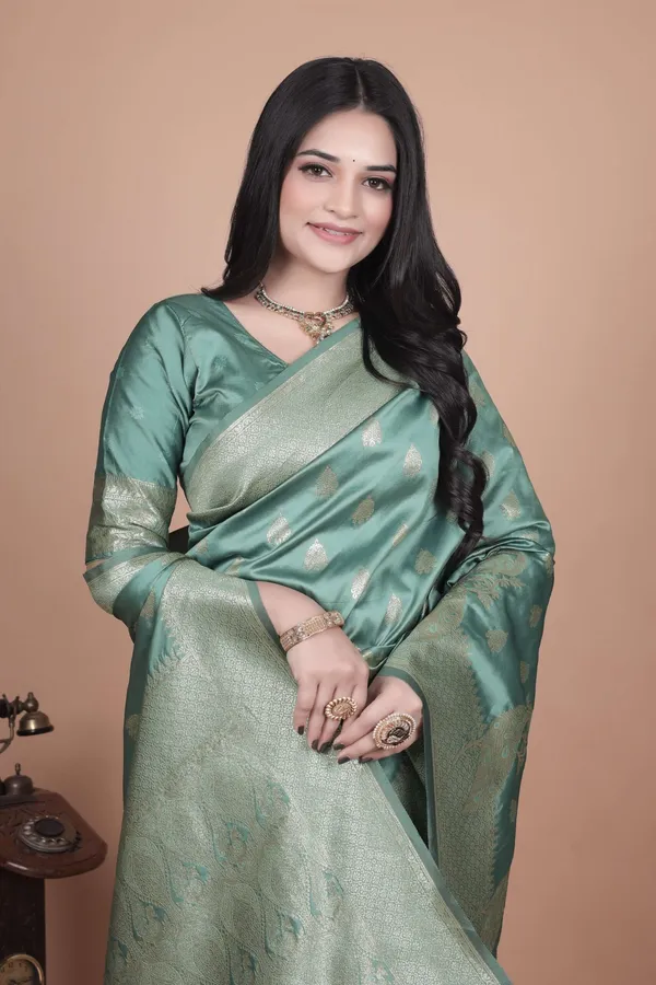 Mint_Green_Banarasi_Silk_Saree_with_Golden_Zari_&_Peacock_Design_|_Wedding,_Festive_&_Traditional_Wear_|_Designer_Saree