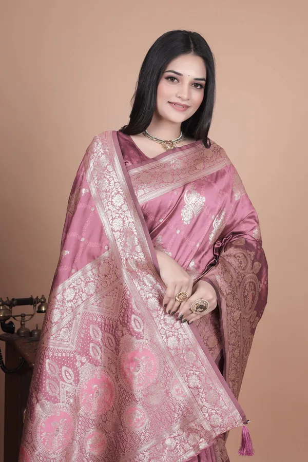 Rose_Pink_Banarasi_Silk_Saree_with_Silver_Zari_|_Floral_&_Paisley_Motifs_|_Wedding,_Festive_&_Traditional_Wear