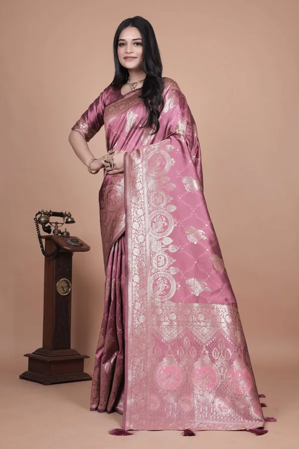Rose_Pink_Banarasi_Silk_Saree_with_Silver_Zari_|_Floral_&_Paisley_Motifs_|_Wedding,_Festive_&_Traditional_Wear