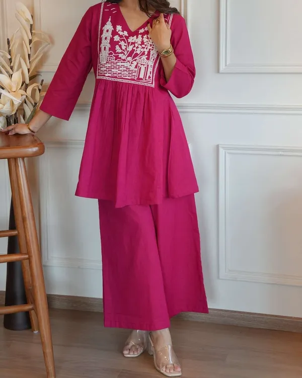 Women's_Cotton_Embroidered_Short_Anarkali_Kurti_with_pant_-_M