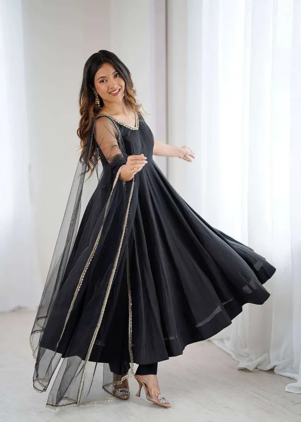Womens_Pure_Romansilk_Chanderi_Anarkali_Kurti_with_Pant_&_Dupatta_Set_-_XL