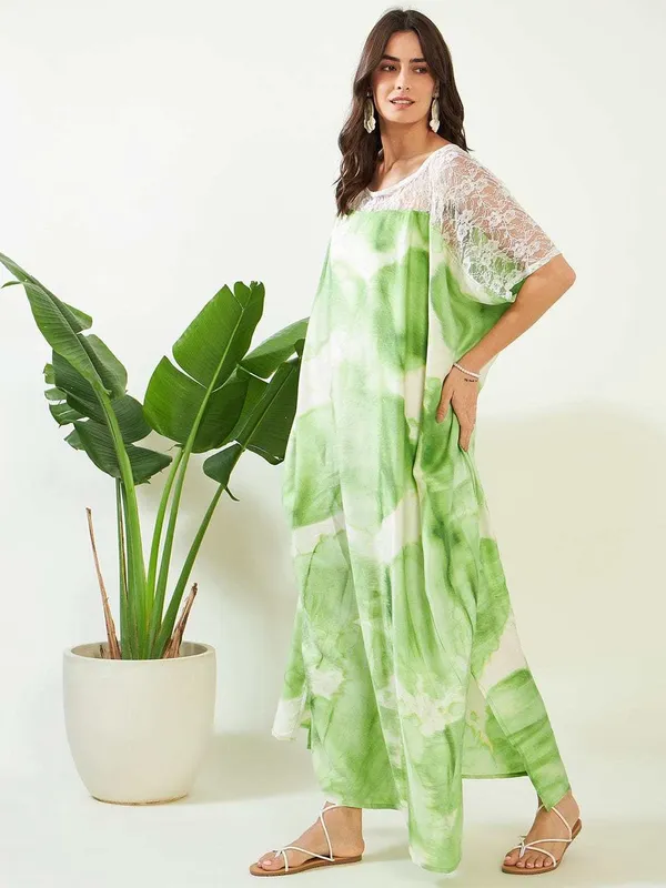 Women's_Cotton_Tie_Dye_Print_Lace_Trim,_V-Neck,_Full_Length,_Beach_Casual_Wear,_Spring_Collection_Kaftan_(_Green_White_)_-_XL