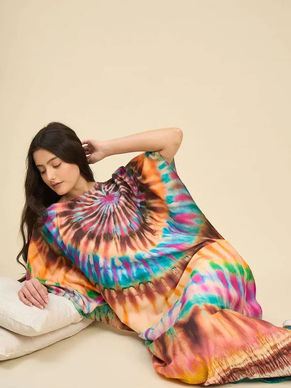 Women's_Cotton_Tie_Dye_Print_Flowing_Bell_Sleeves_Full_Length_Kaftan_Drees_Casual_Beach_Wear_(_Turquoise_Yellow_)_-_L