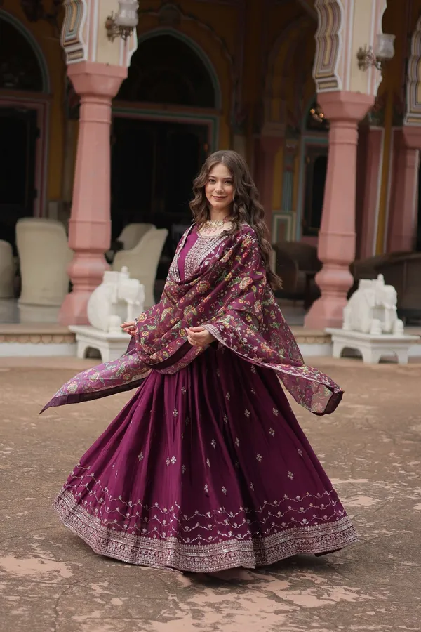 Wine_Designer_Chinon_Sequins_Embroidered_Gown_with_Kalamkari_Silk_Dupatta_-_M