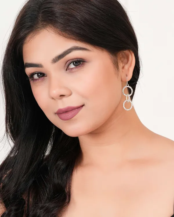 Women's_Silver_Circle_Long_Three_Rhinestone_Unique_Western_Earrings_for_Women_Party_Wear