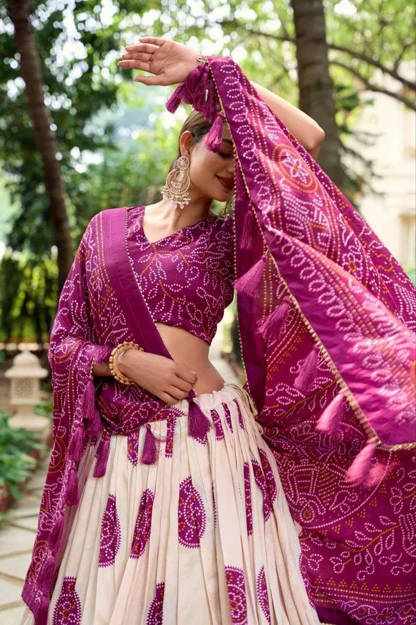 White_Dola_Silk_Lehenga_Choli_with_Purple_Blouse_&_Dupatta_|_Bandhej_&_Patola_Print_|_Wedding_&_Festive_Wear