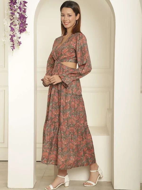 Women's_Silk_Printed_V-Neck_Long_Bell_Sleeves_Tiered_Maxi_Dress_Gown_(Brown)_-_XXL