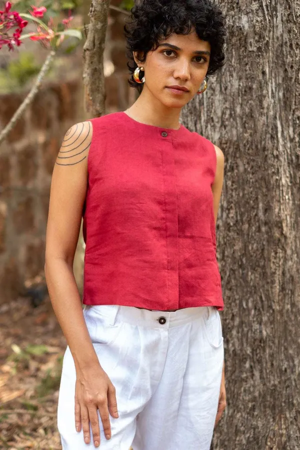 Women's_Cotton_Solid_V_Neck_Sleeveless_2_Piece_Outfit_Loose_Tank_Top_and_Wide_Leg_Palazzo_Pants_Sets_cord_set_(_Maroon_White_)_-_XL