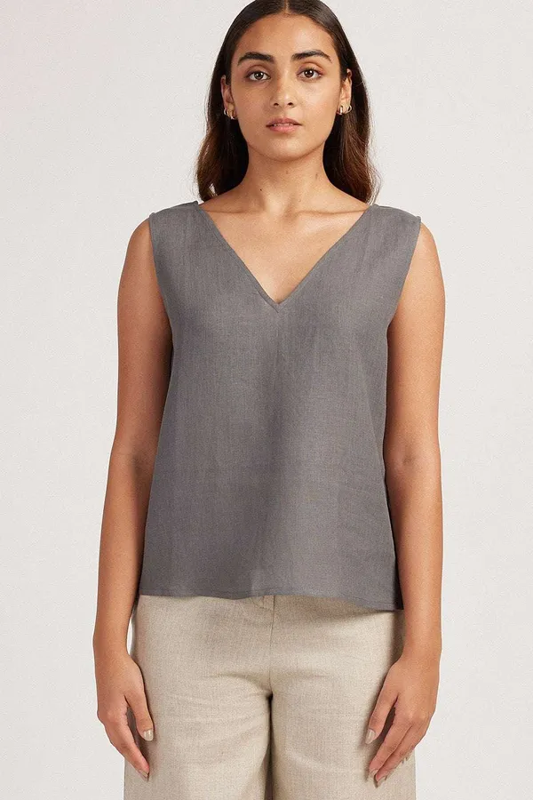 Women's_Cotton_Solid_V_Neck_Sleeveless_2_Piece_Outfit_Loose_Tank_Top_and_Wide_Leg_Palazzo_Pants_Sets_cord_set_(_Grey_Beige_)_-_XL
