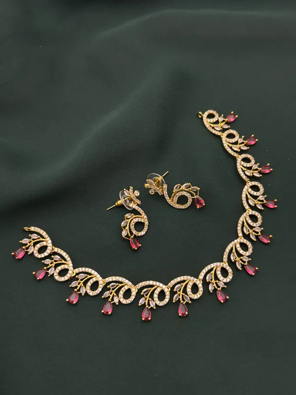 Ruby_Red_Ad_Alloy_Floral_Tulip_Necklace_Set_For_Women