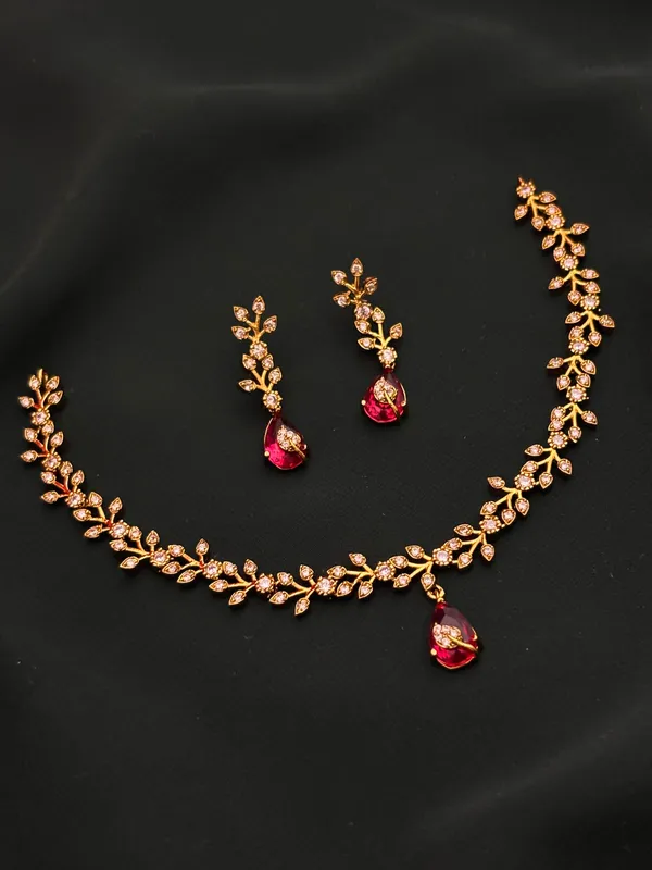 Ruby_Red_Ad_Alloy_Floral_Leaf_Necklace_Set_For_Women