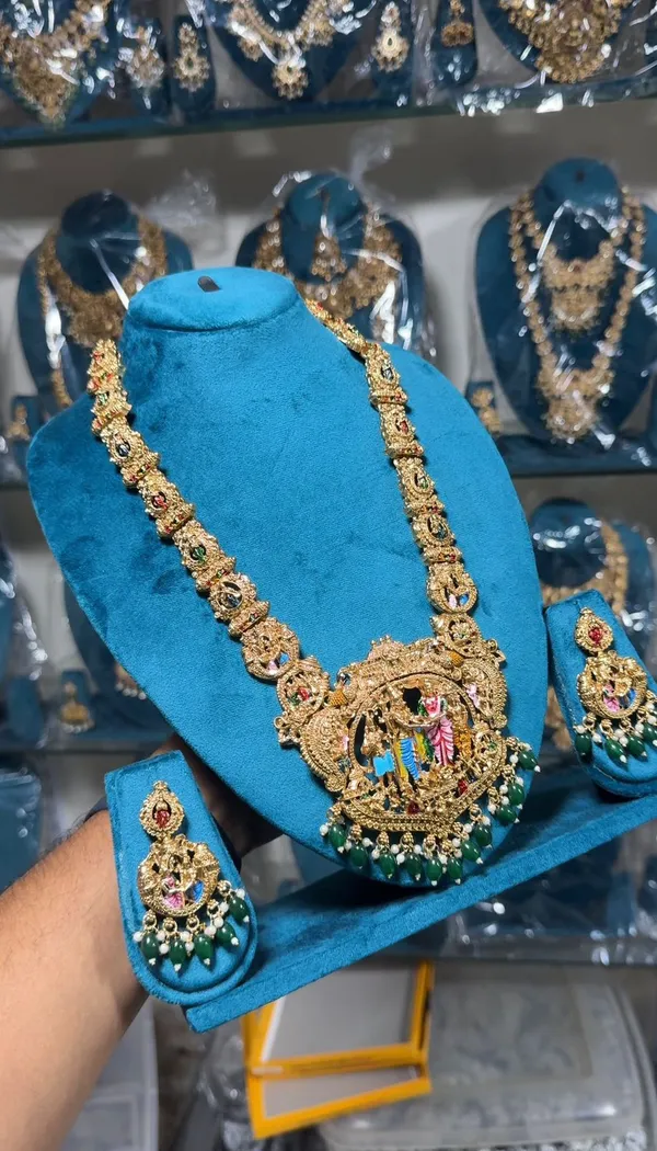 Multicolour_Heavy_Brass_Temple_Deity_Necklace_Set_For_Women