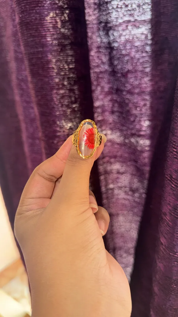 Gold_And_Red_Stainless_Steel_Floral_Ring_For_Women