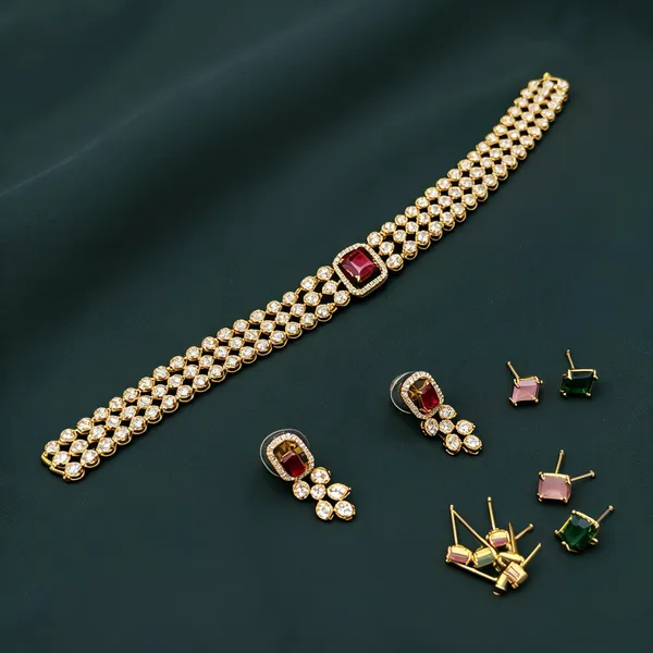 Multicolour_Ad_Alloy_Stone_Cluster_Necklace_Set_For_Women