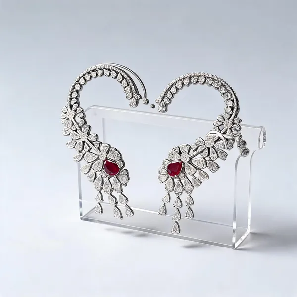 Ruby_Red_Artificial_Diamond_Floral_Ear_Cuff_Earrings_For_Women