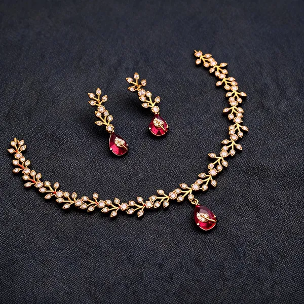 Ruby_Red_Ad_Alloy_Floral_Leaf_Necklace_Set_For_Women