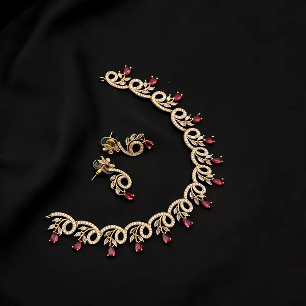 Ruby_Red_Ad_Alloy_Floral_Tulip_Necklace_Set_For_Women
