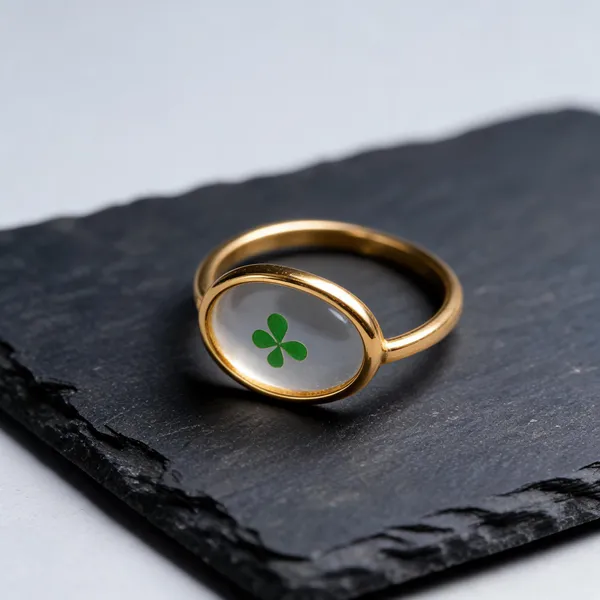 Green_Stainless_Steel_Clover_Design_Ring_For_Women