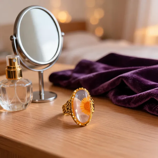 Gold_And_Orange_Stainless_Steel_Oval_Stone_Statement_Ring_For_Women