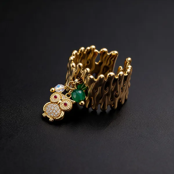 Green_Gold_Anti_Tarnish_Alloy_Owl_Charm_Cuff_Ring_For_Women