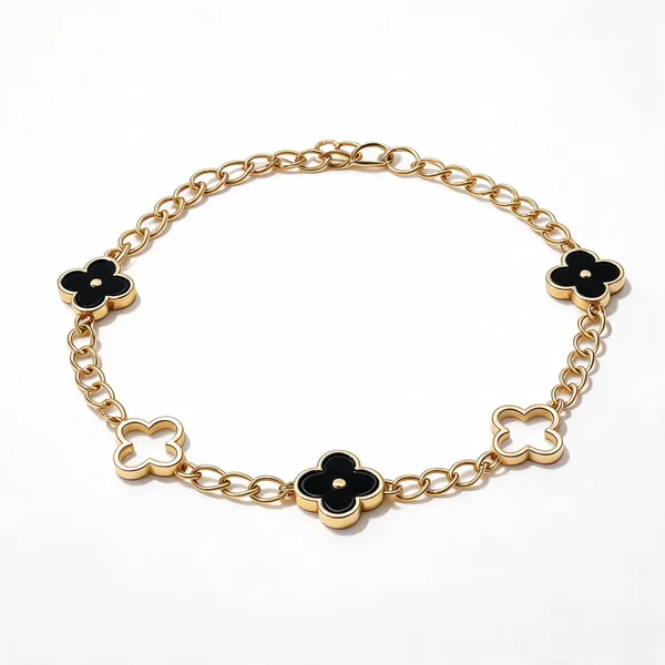 Gold_Black_Stainless_Steel_Floral_Charm_Bracelet_For_Women