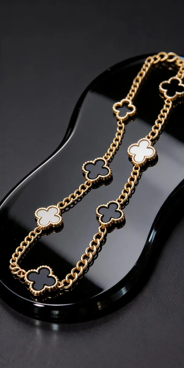 Gold_Black_Stainless_Steel_Floral_Charm_Bracelet_For_Women