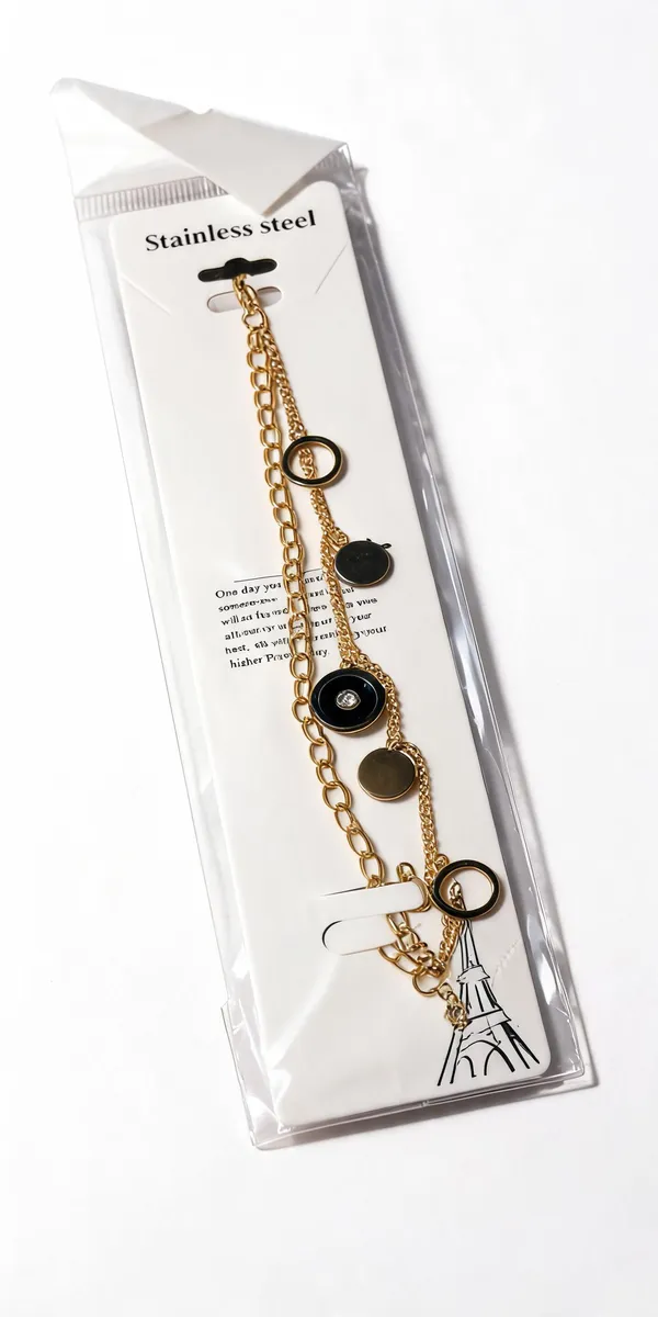 Gold_Black_Stainless_Steel_Layered_Charm_Bracelet_For_Women