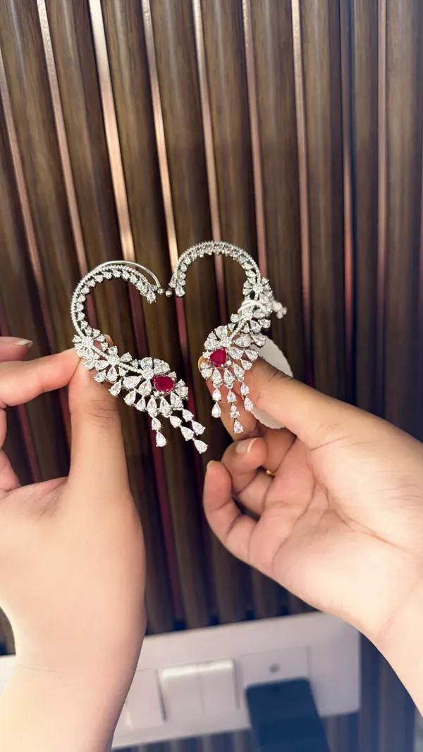 Ruby_Red_Artificial_Diamond_Floral_Ear_Cuff_Earrings_For_Women