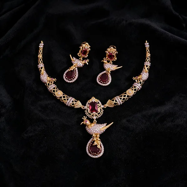 Ruby_Red_Ad_Alloy_Peacock_Hasli_Necklace_Set_For_Women