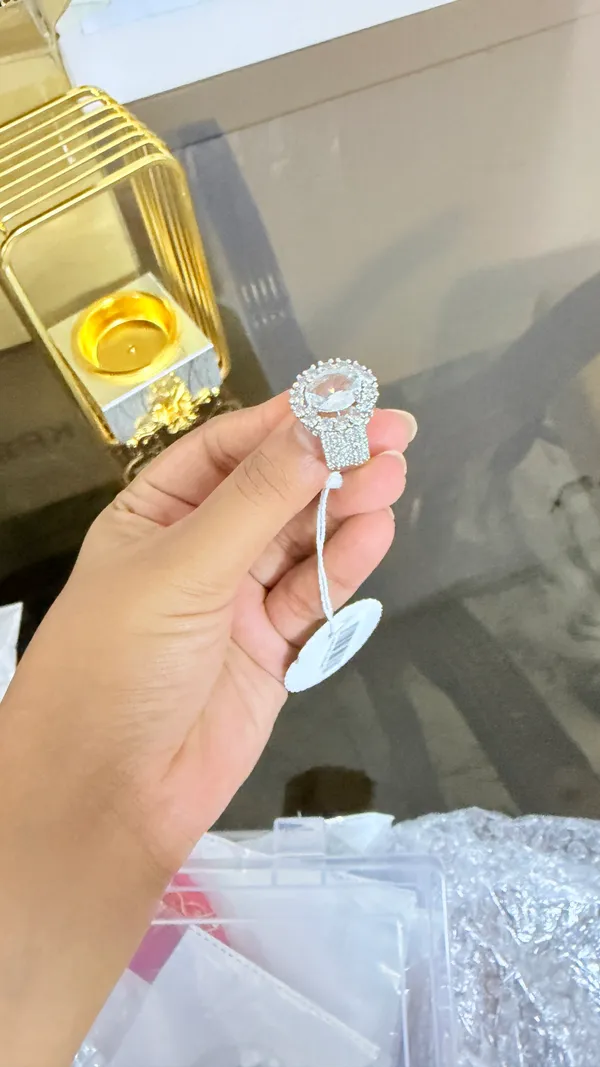 White_Artificial_Diamond_Silver-Tone_Halo_Ring_For_Women