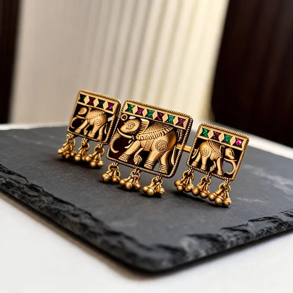 Gold_Alloy_Elephant_Motif_Two-Finger_Ring_For_Women
