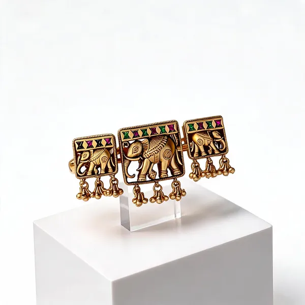 Gold_Alloy_Elephant_Motif_Two-Finger_Ring_For_Women