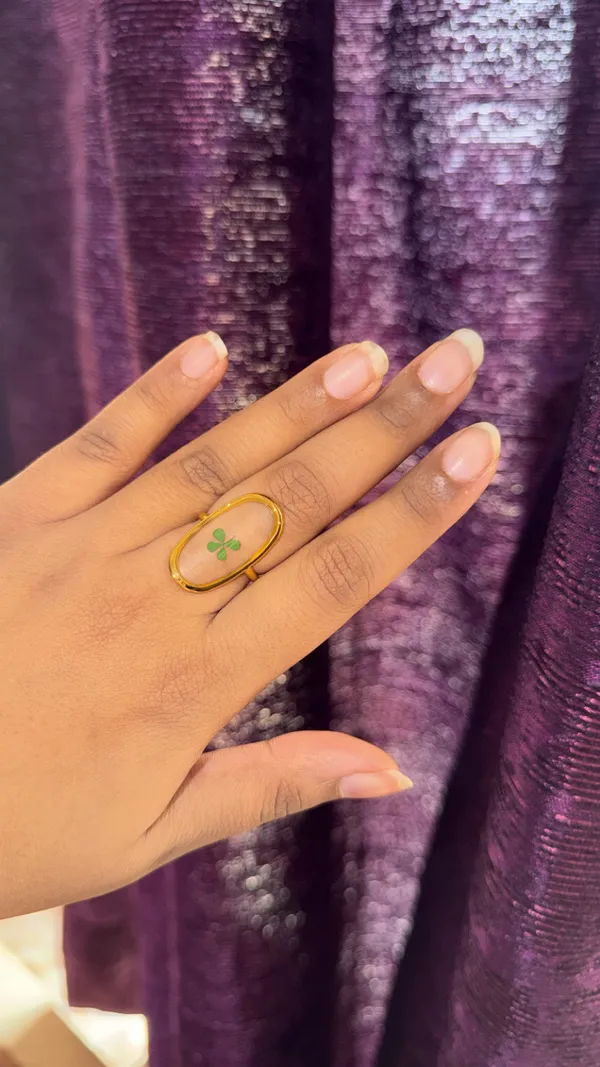 Green_Stainless_Steel_Clover_Design_Ring_For_Women