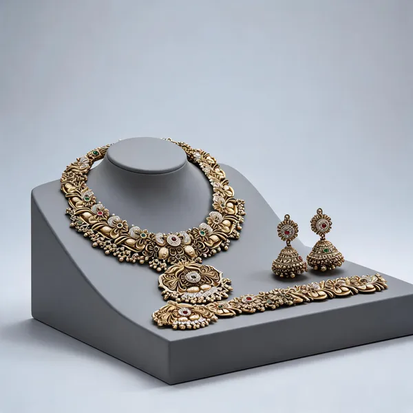 Copper_Gold_Brass_Floral_Temple_Bridal_Necklace_Set_For_Women