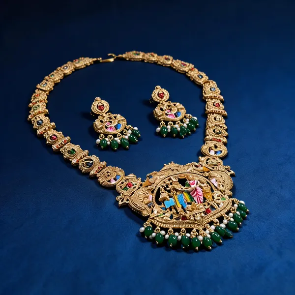 Multicolour_Heavy_Brass_Temple_Deity_Necklace_Set_For_Women