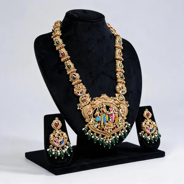Multicolour_Heavy_Brass_Temple_Deity_Necklace_Set_For_Women