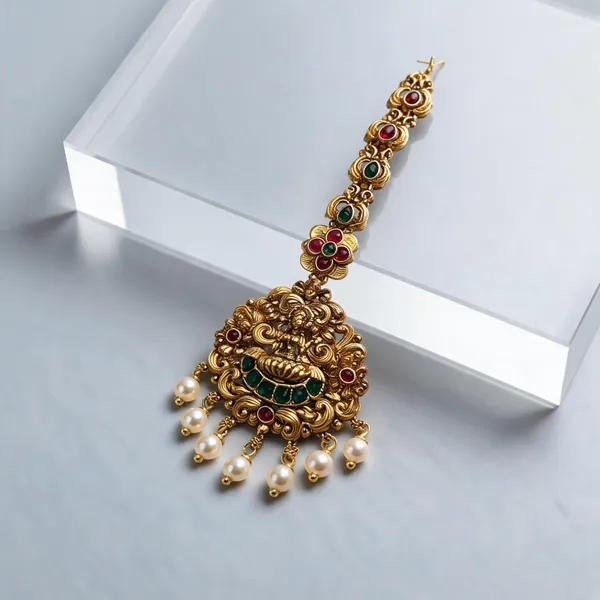 Green_Brass_Temple_Multicolour_Stone_Maang_Tikka_For_Women