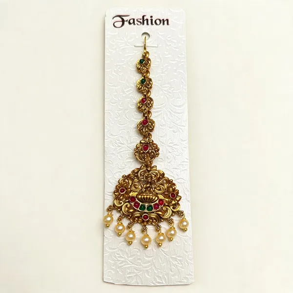 Red_&_Green_Heavy_Brass_Temple_Maang_Tikka_For_Women