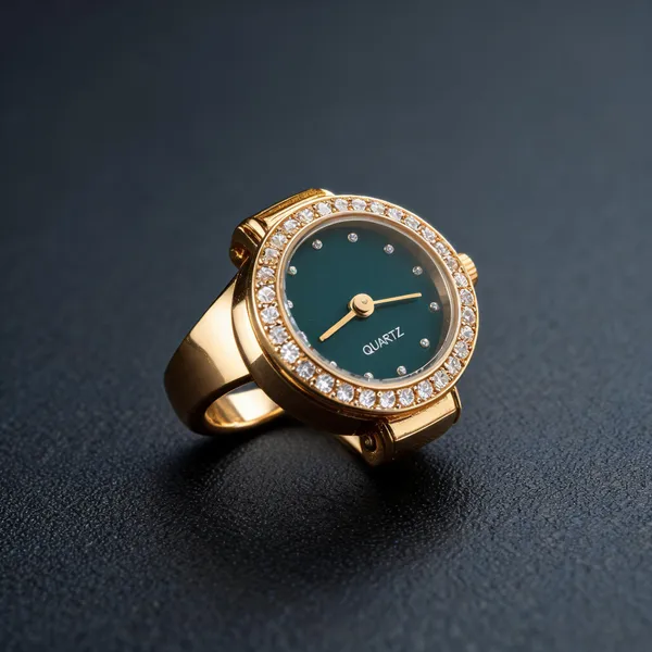 Gold_Green_Stainless_Steel_Green_Dial_Ring_Watch_For_Women