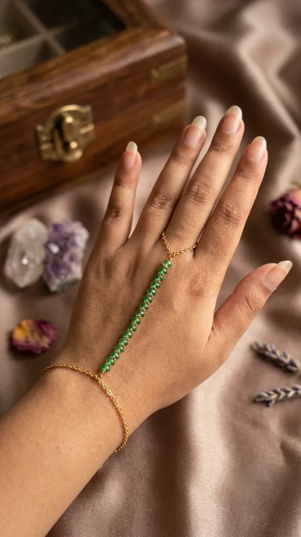 Green_Stainless_Steel_Beaded_Hand_Chain_Bracelet_For_Women