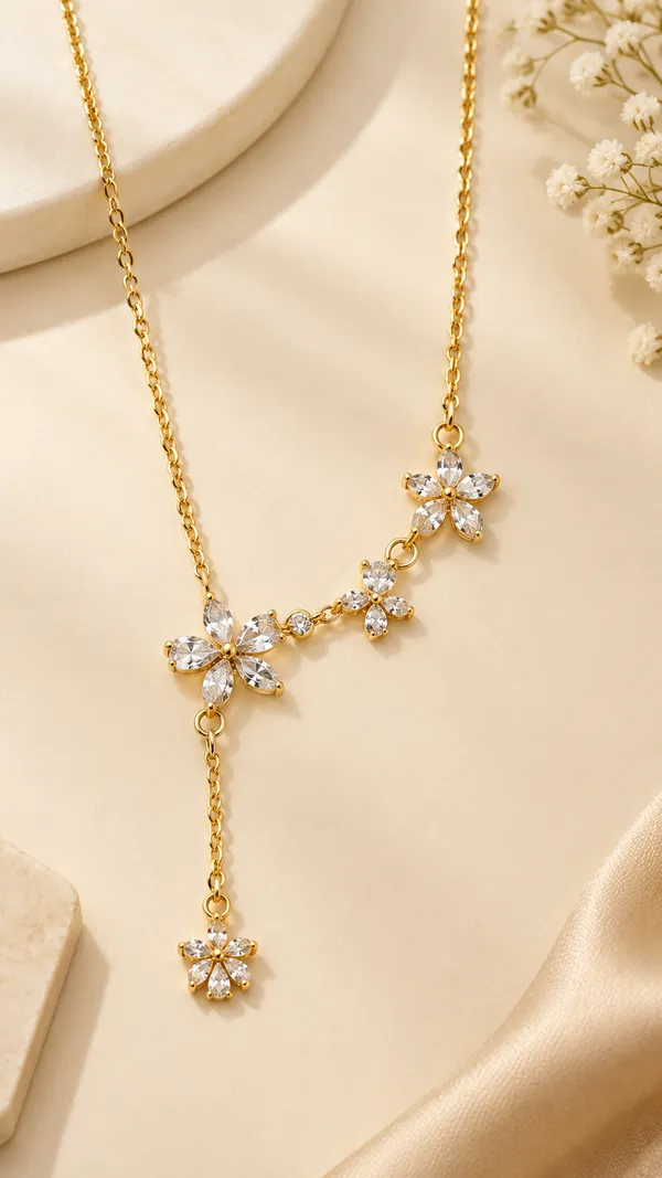 White_Stainless_Steel_Floral_Pendant_Neck_Chain_For_Women