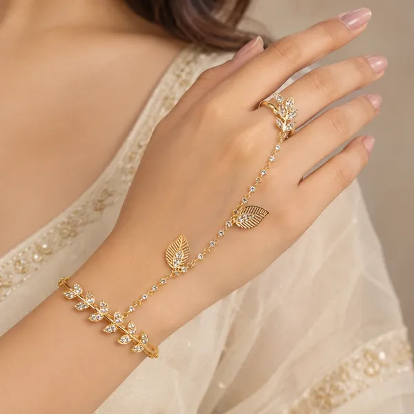 Gold_Stainless_Steel_Leaf_Design_Hand_Chain_Jewellery_For_Women
