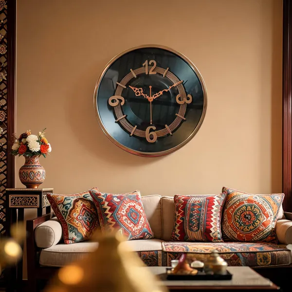 Metal_Decorative_Gold_Tone_Black_Dial_Round_Wall_Clock